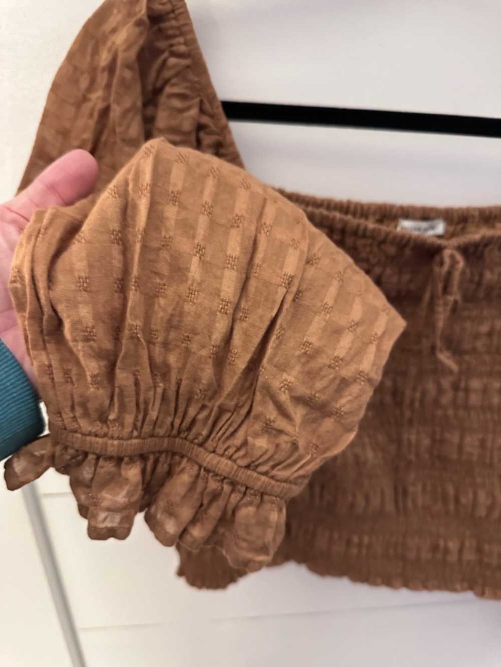 AEO XL halter body puff sleeve 100% cotton brown boho shabby chic coquette top - Picture 9 of 12